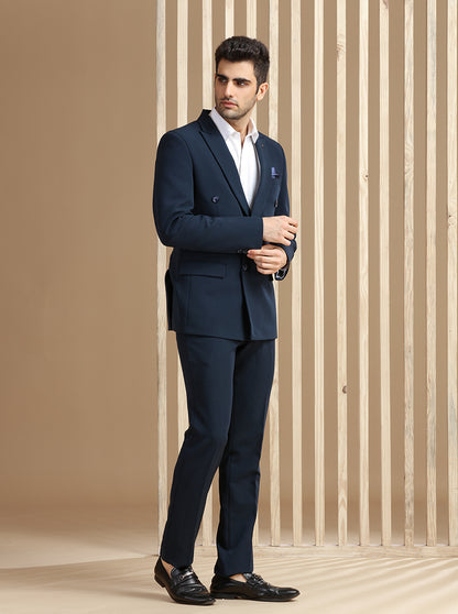 Navy Blue Self Textured Suit | JadeBlue