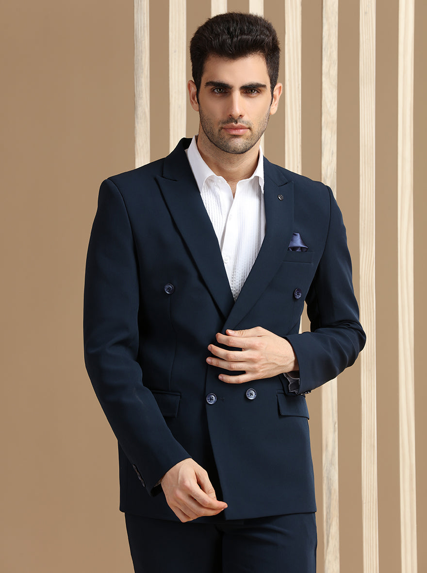 Navy Blue Self Textured Suit | JadeBlue