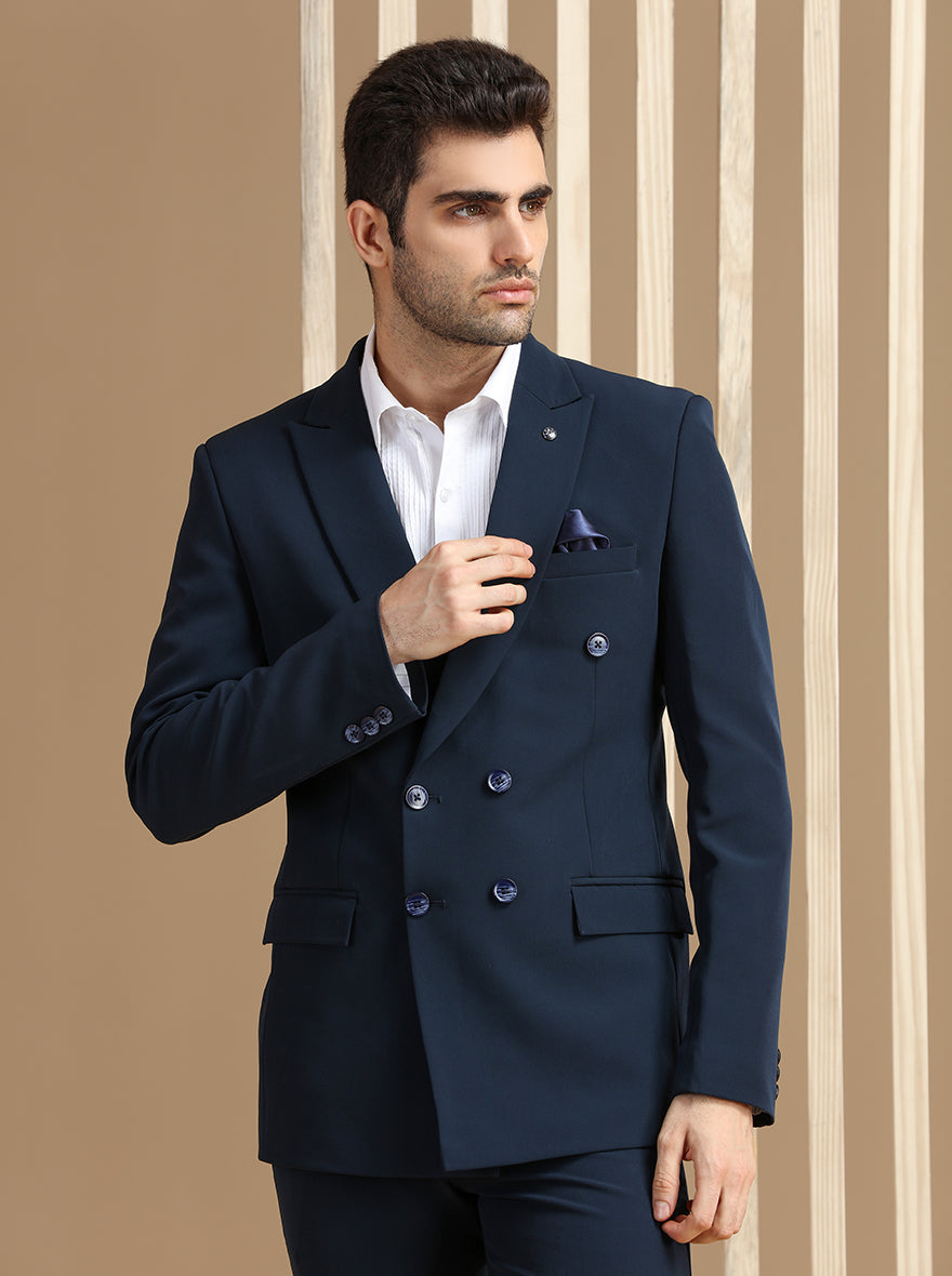 Navy Blue Self Textured Suit | JadeBlue