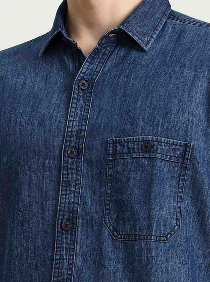 Navy Blue Solid Slim Fit Casual Shirt | JadeBlue
