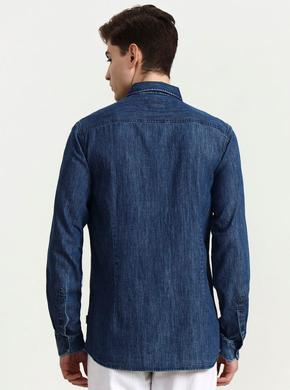 Navy Blue Solid Slim Fit Casual Shirt | JadeBlue