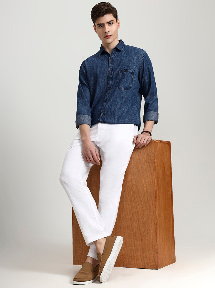 Navy Blue Solid Slim Fit Casual Shirt | JadeBlue