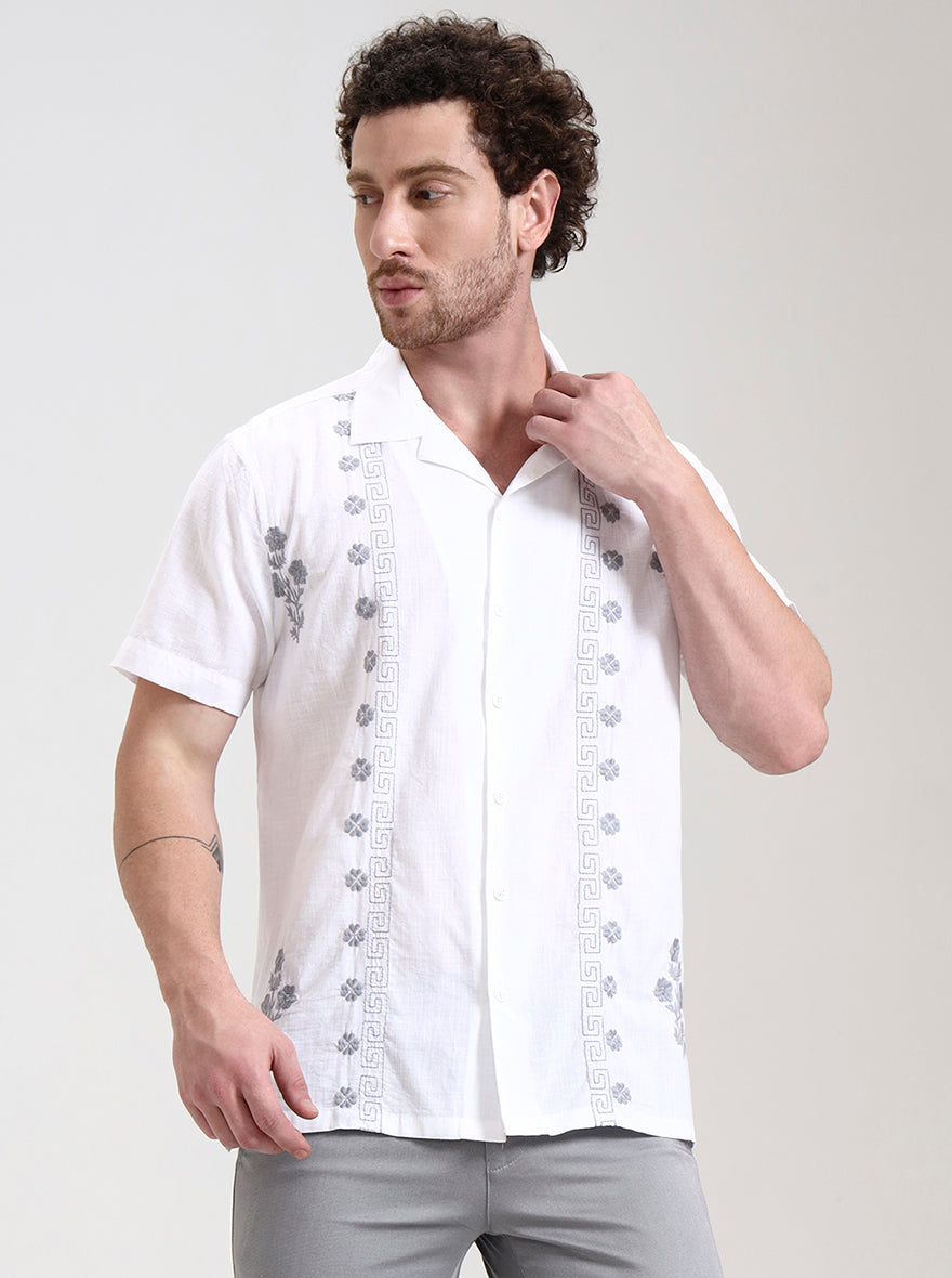 White Printed Slim Fit Casual Shirt | JadeBlue