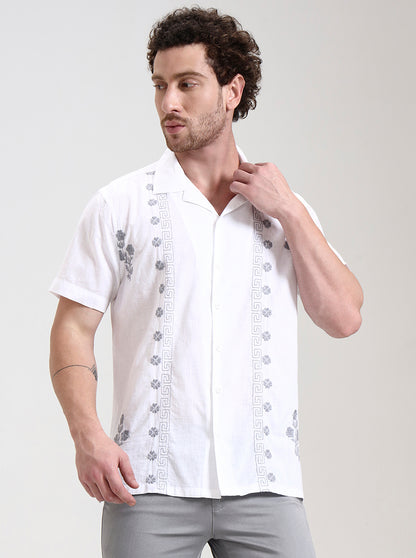White Printed Slim Fit Casual Shirt | JadeBlue