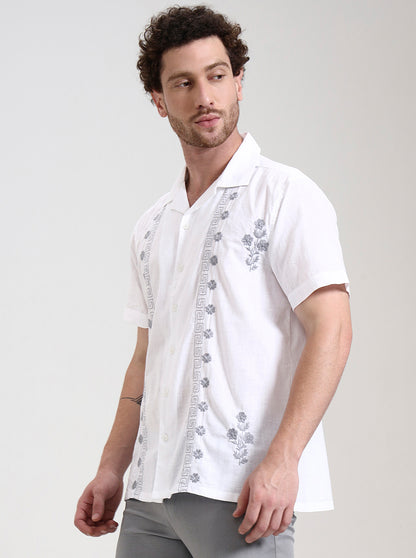 White Printed Slim Fit Casual Shirt | JadeBlue
