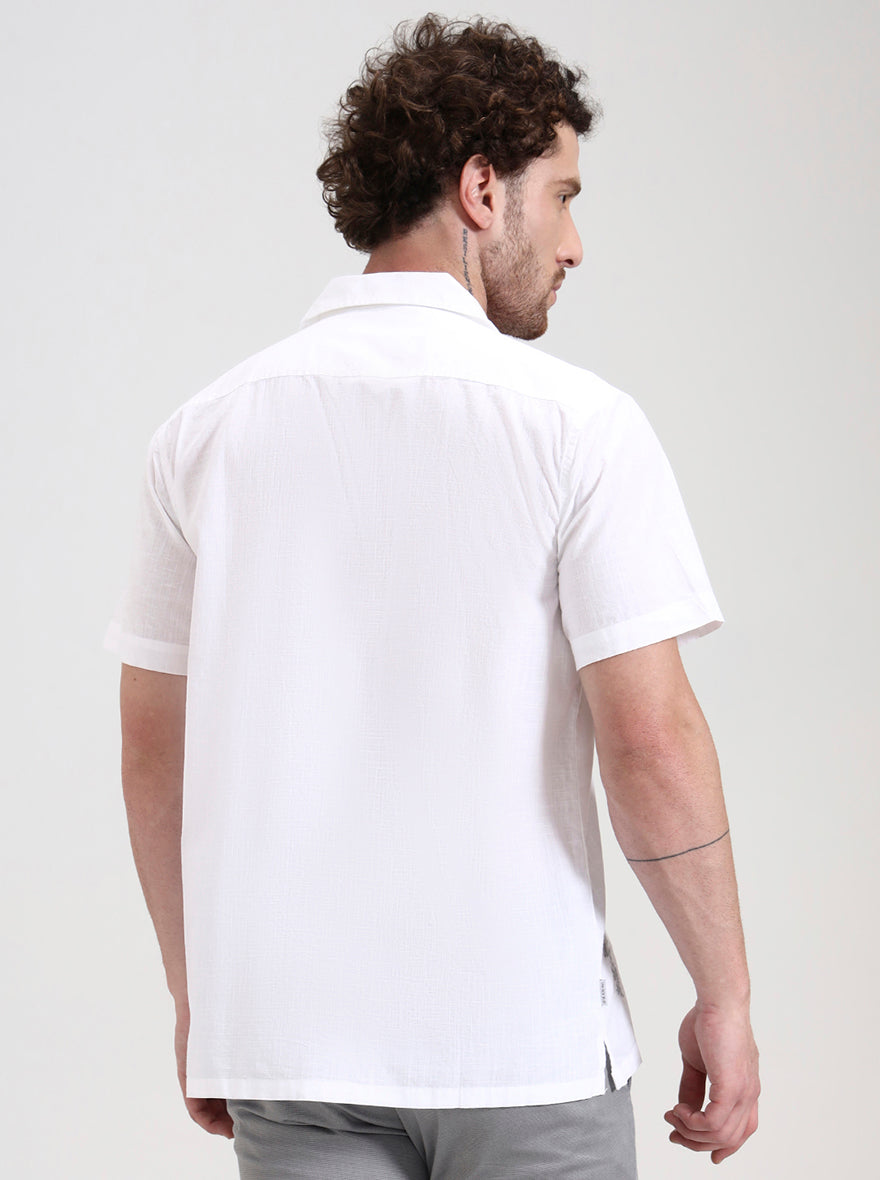 White Printed Slim Fit Casual Shirt | JadeBlue