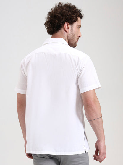 White Printed Slim Fit Casual Shirt | JadeBlue