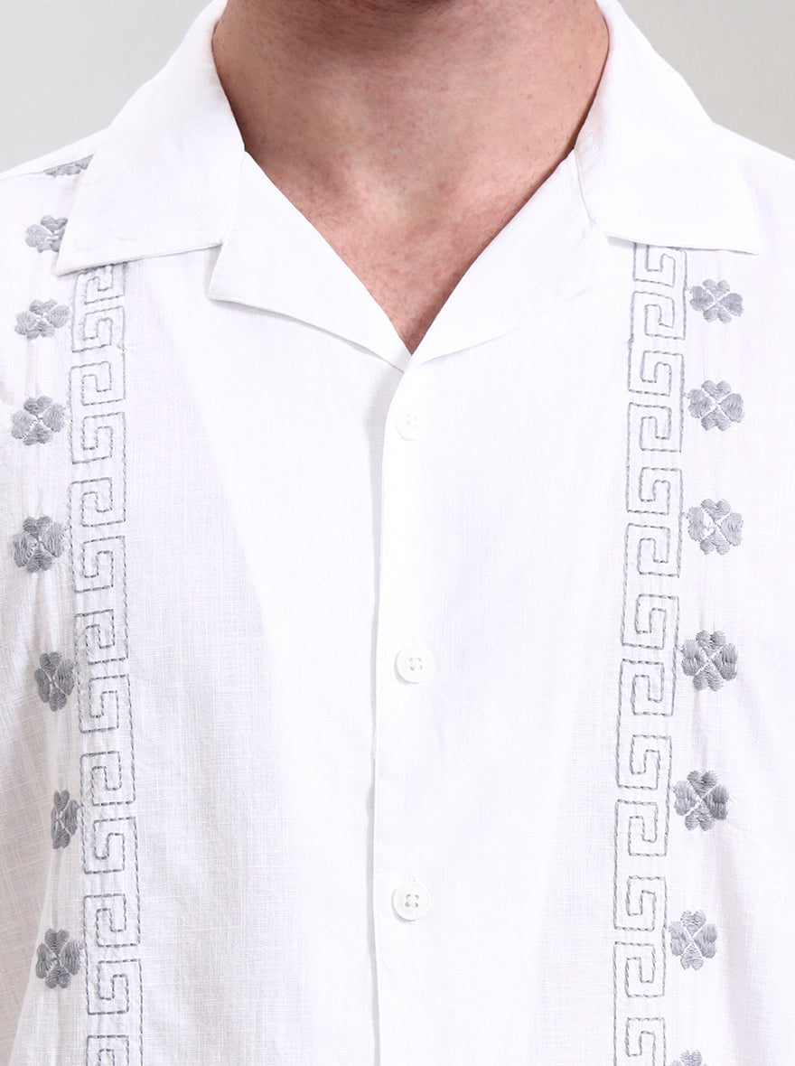 White Printed Slim Fit Casual Shirt | JadeBlue