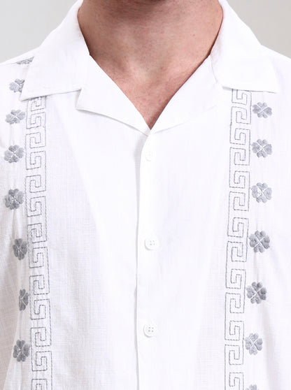 White Printed Slim Fit Casual Shirt | JadeBlue
