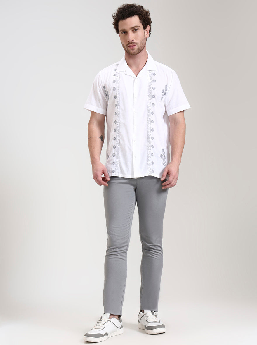 White Printed Slim Fit Casual Shirt | JadeBlue