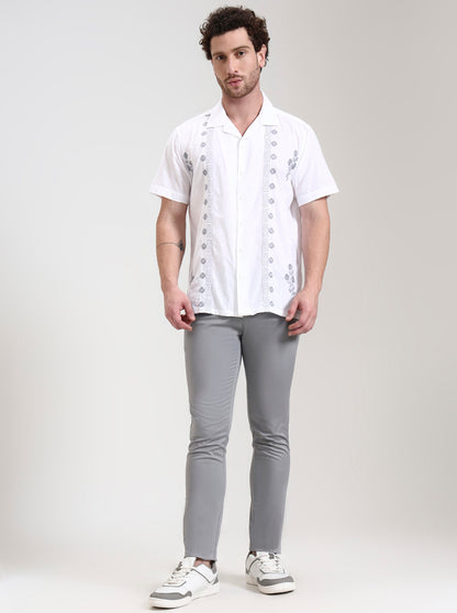 White Printed Slim Fit Casual Shirt | JadeBlue