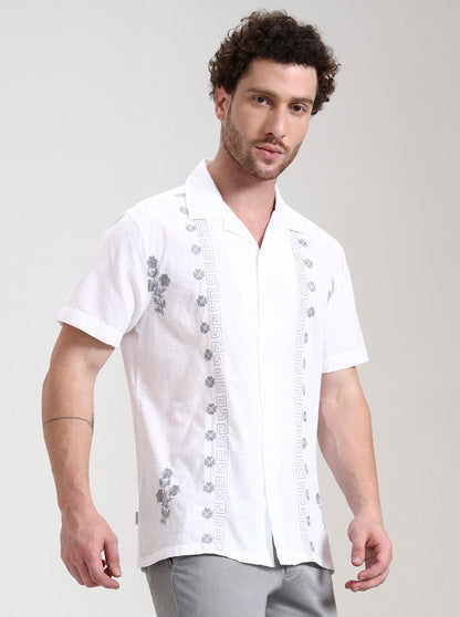White Printed Slim Fit Casual Shirt | JadeBlue