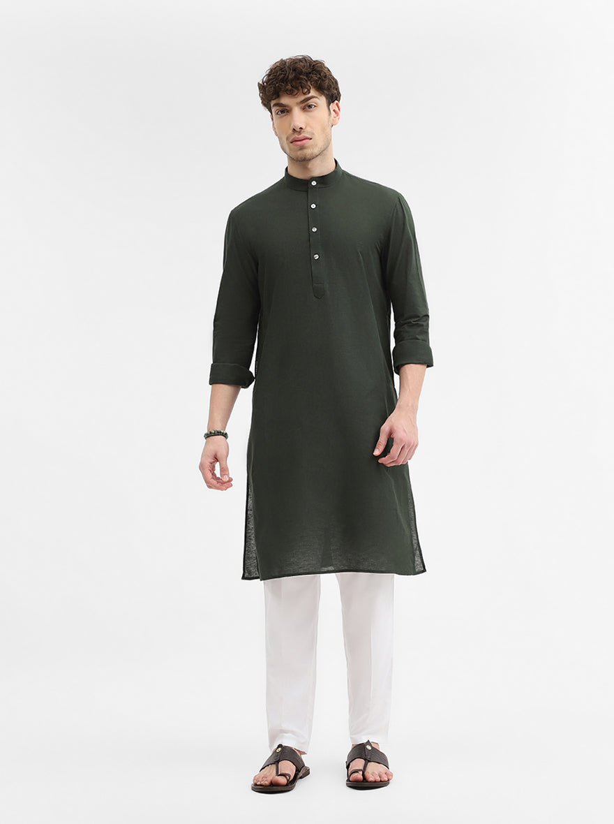Green Solid Modi Kurta | JadeBlue