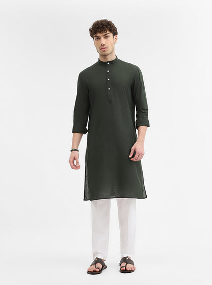 Green Solid Modi Kurta | JadeBlue