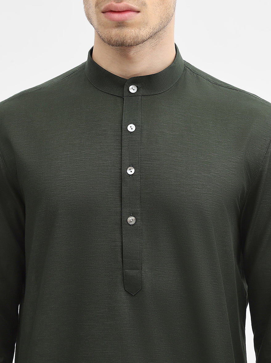 Green Solid Modi Kurta | JadeBlue