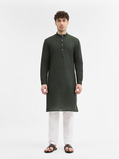 Green Solid Modi Kurta | JadeBlue