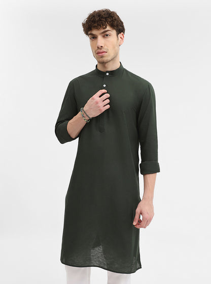 Green Solid Modi Kurta | JadeBlue