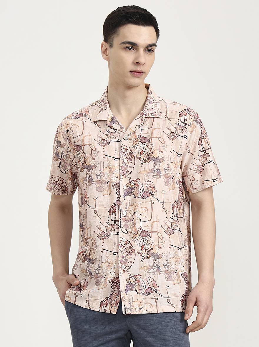 Peach Printed Slim Fit Party Wear Shirt | Wyre