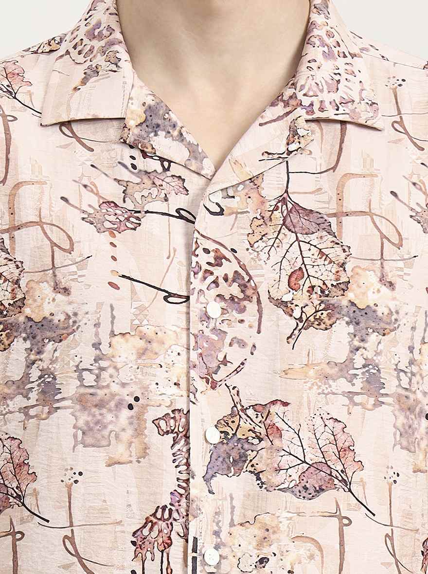 Peach Printed Slim Fit Party Wear Shirt | Wyre