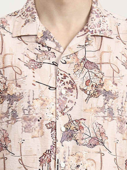 Peach Printed Slim Fit Party Wear Shirt | Wyre