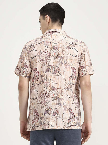 Peach Printed Slim Fit Party Wear Shirt | Wyre
