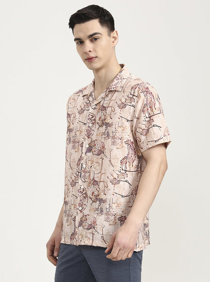 Peach Printed Slim Fit Party Wear Shirt | Wyre