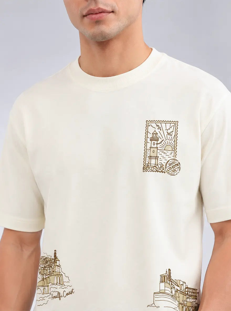 Ivory Printed Slim Fit T-Shirt | JadeBlue
