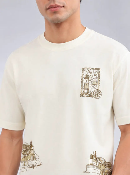 Ivory Printed Slim Fit T-Shirt | JadeBlue