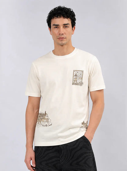 Ivory Printed Slim Fit T-Shirt | JadeBlue