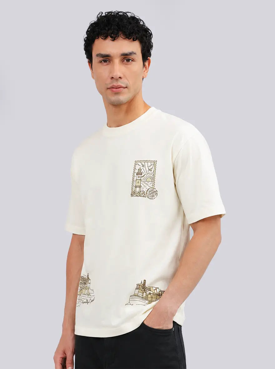 Ivory Printed Slim Fit T-Shirt | JadeBlue