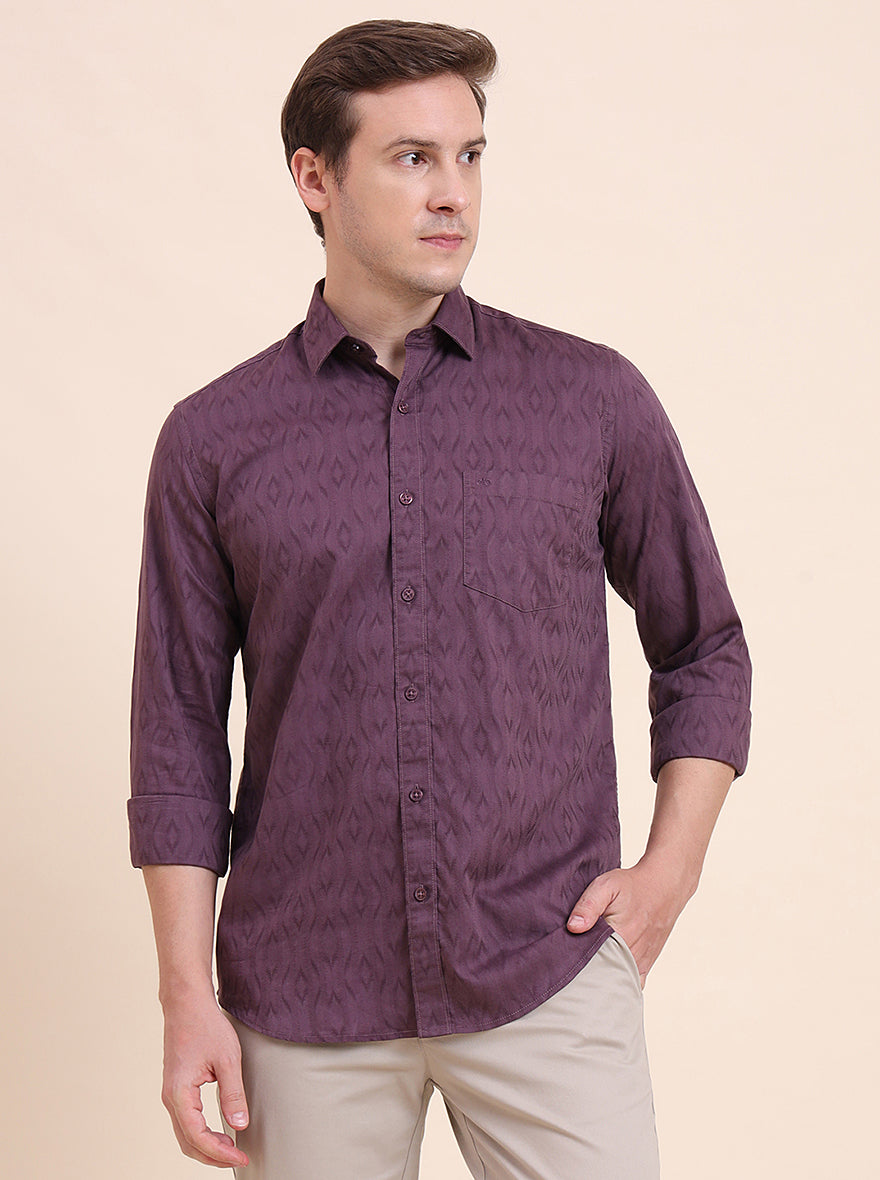 Light Purple Printed Tailored Fit Semi Casual Shirt | JadeBlue