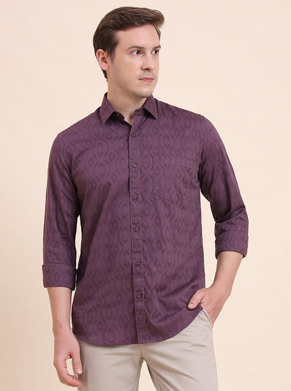 Light Purple Printed Tailored Fit Semi Casual Shirt | JadeBlue