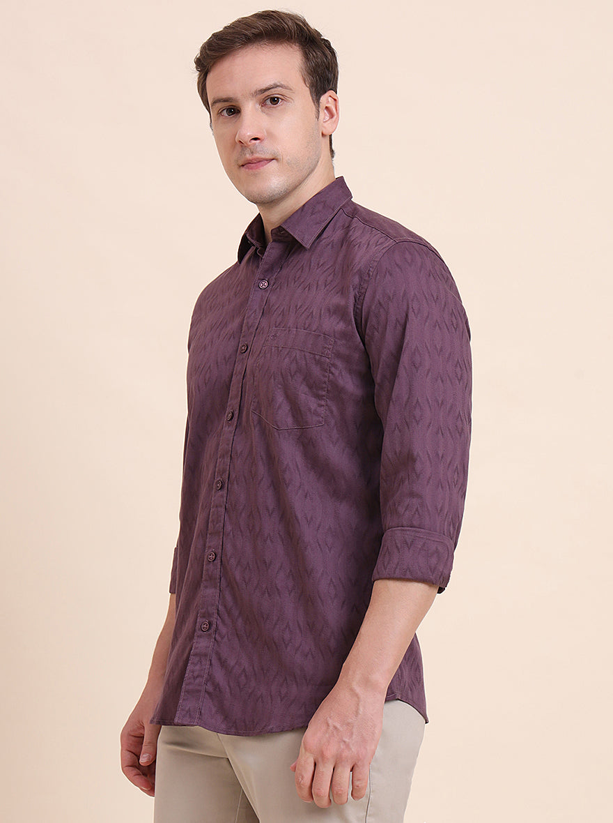 Light Purple Printed Tailored Fit Semi Casual Shirt | JadeBlue