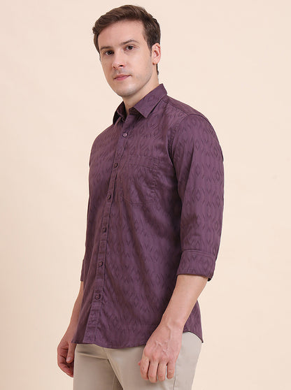 Light Purple Printed Tailored Fit Semi Casual Shirt | JadeBlue
