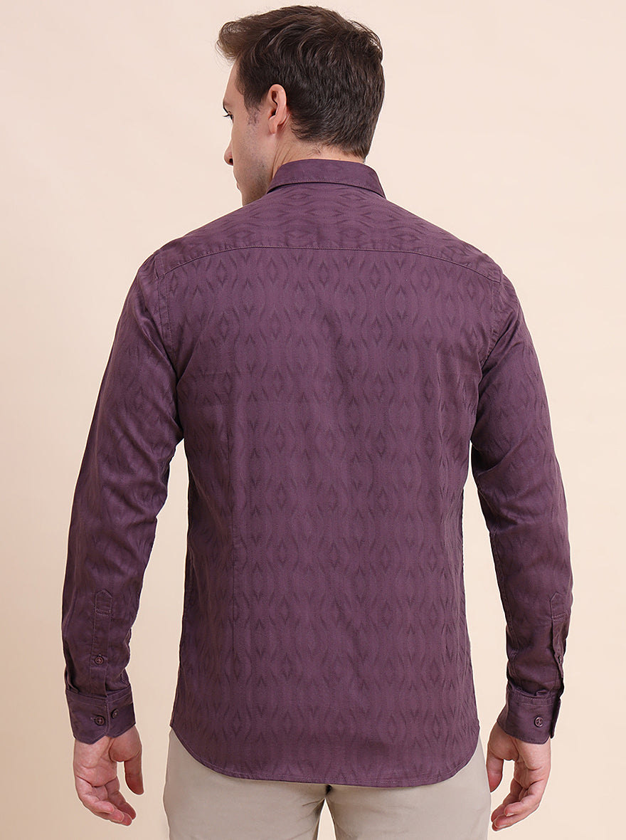 Light Purple Printed Tailored Fit Semi Casual Shirt | JadeBlue