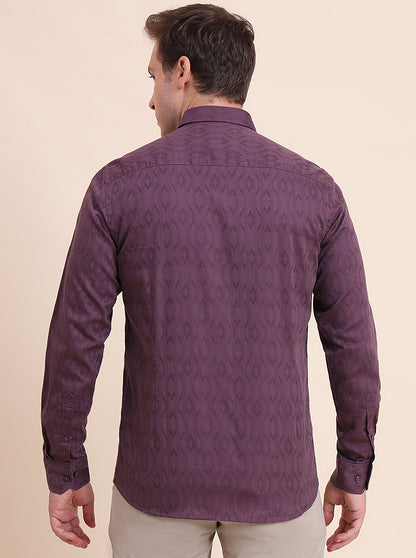 Light Purple Printed Tailored Fit Semi Casual Shirt | JadeBlue