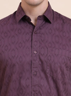Light Purple Printed Tailored Fit Semi Casual Shirt | JadeBlue