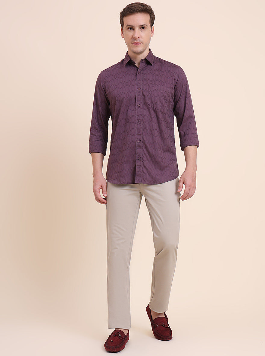 Light Purple Printed Tailored Fit Semi Casual Shirt | JadeBlue