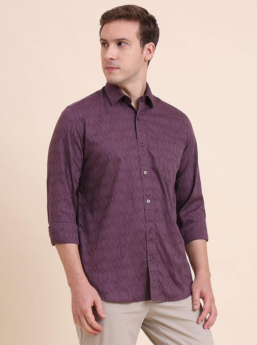 Light Purple Printed Tailored Fit Semi Casual Shirt | JadeBlue
