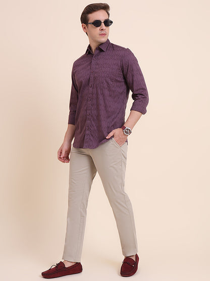 Light Purple Printed Tailored Fit Semi Casual Shirt | JadeBlue