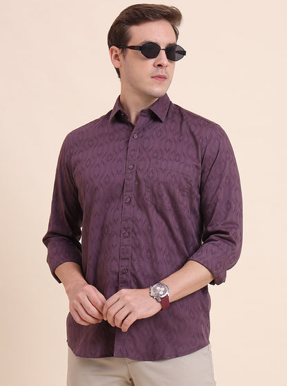 Light Purple Printed Tailored Fit Semi Casual Shirt | JadeBlue