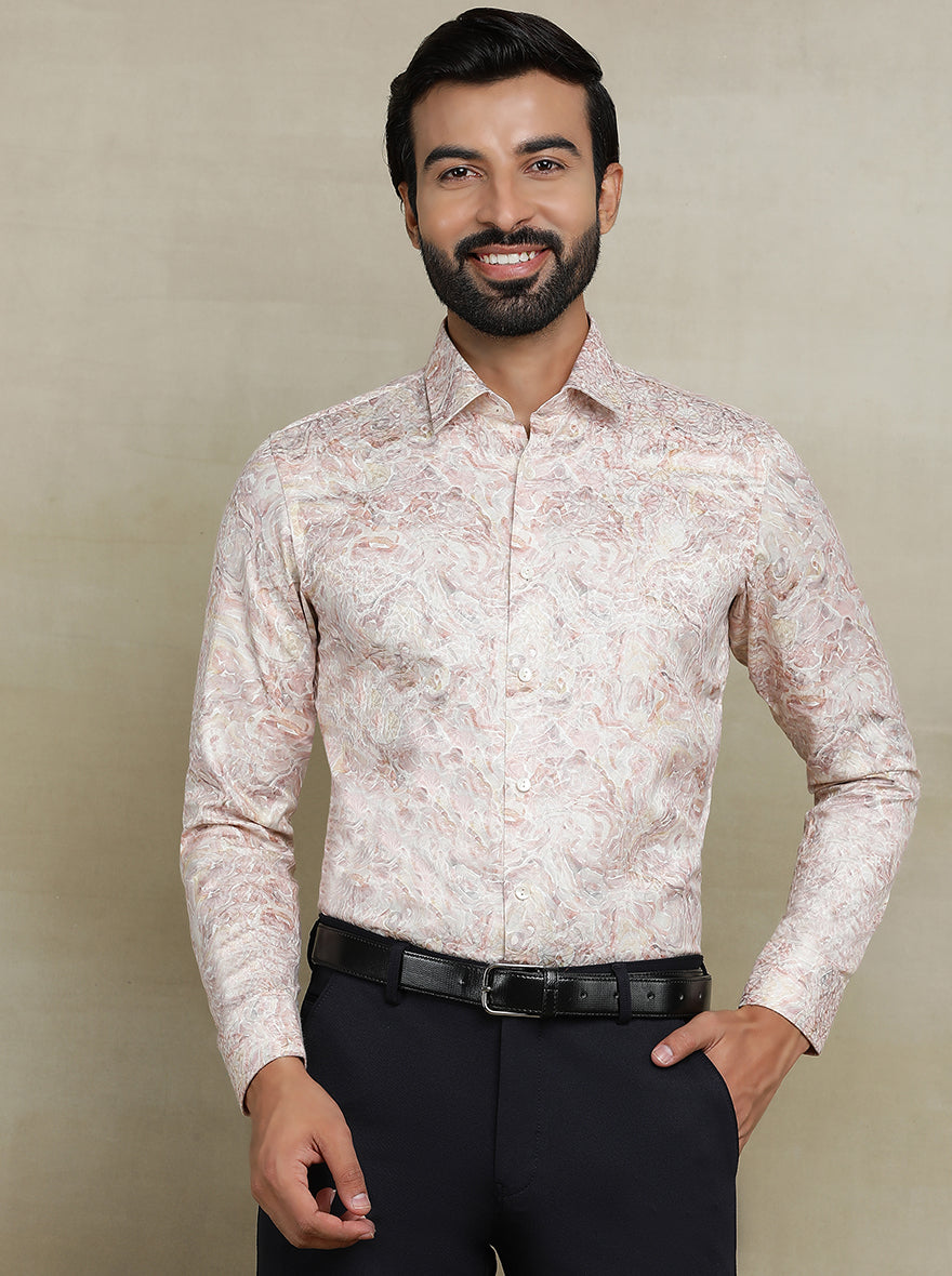 Dusty Pink Printed Slim fit Party Wear Shirt | JB Studio