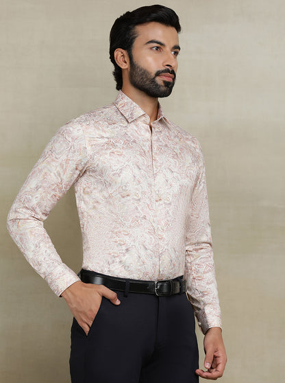 Dusty Pink Printed Slim fit Party Wear Shirt | JB Studio