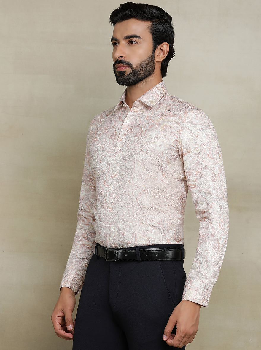 Dusty Pink Printed Slim fit Party Wear Shirt | JB Studio