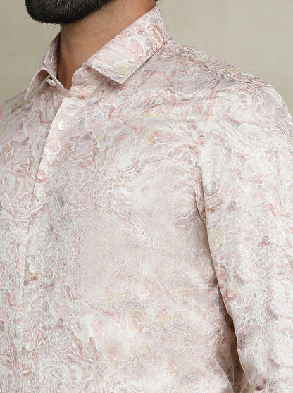 Dusty Pink Printed Slim fit Party Wear Shirt | JB Studio