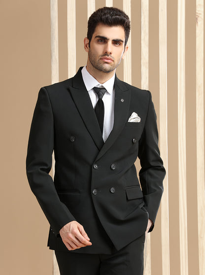 Black Self Textured Suit | JadeBlue