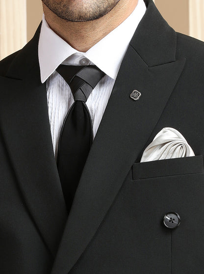 Black Self Textured Suit | JadeBlue