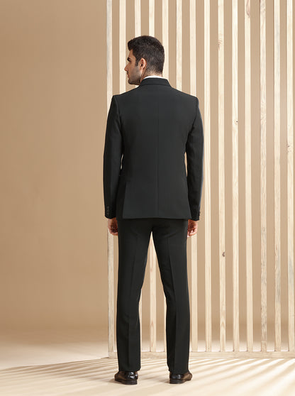 Black Self Textured Suit | JadeBlue