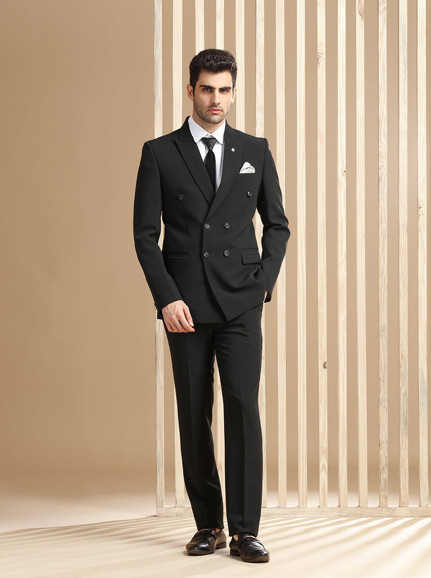 Black Self Textured Suit | JadeBlue
