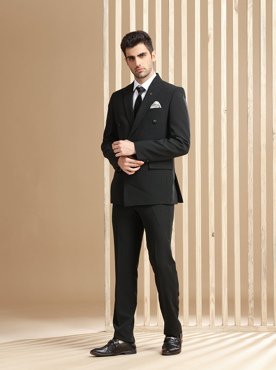 Black Self Textured Suit | JadeBlue